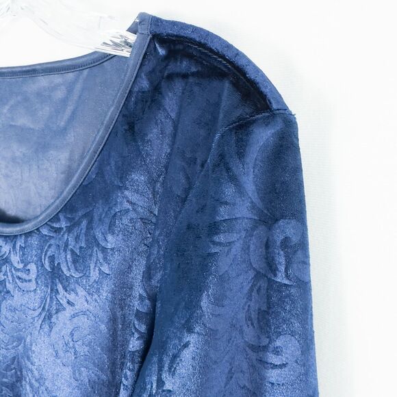 Avon Embossed Velvet 3/4 Sleeve Tunic Top Womens Large Blue Elegant Whimsigoth - Picture 13 of 14